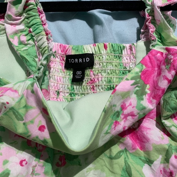 Torrid size 00 midi poplin tiered ruffle strap dress - Picture 3 of 6